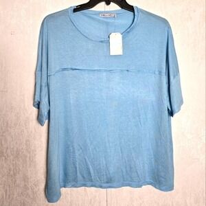 Culture Code Women's Boxy Raw Yoke Loose Flowy Sky Blue TSHIRT Size Large NWT